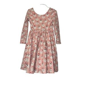 Ollie Jay Pink Santa Print twirl Dress Sz 6 Christmas